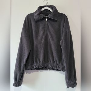 Urban Outfitters gray half zip cropped casual relaxed fit jacket, Sz L (PTP 24")